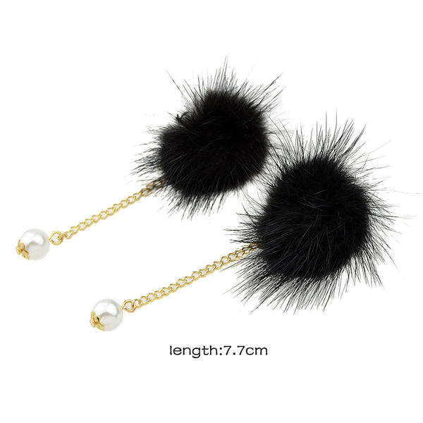 Fur Ball Drop Earrings