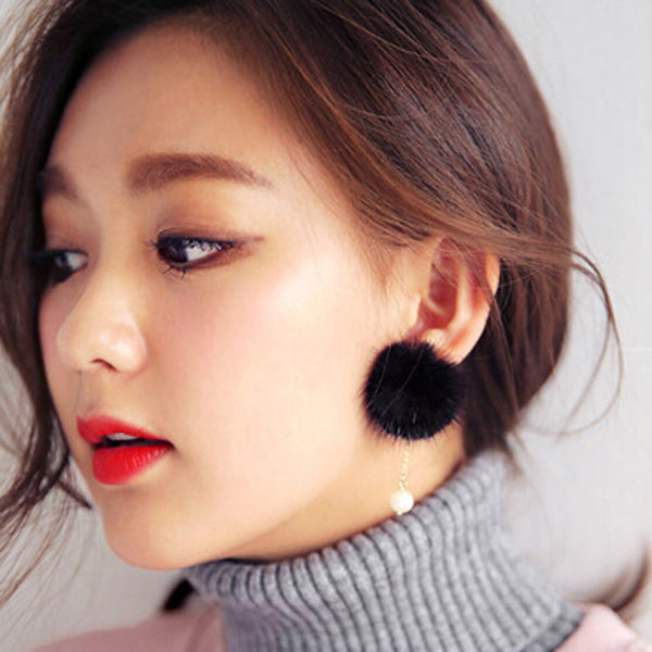 Fur Ball Drop Earrings