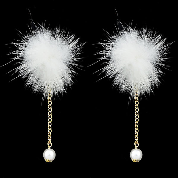 Fur Ball Drop Earrings
