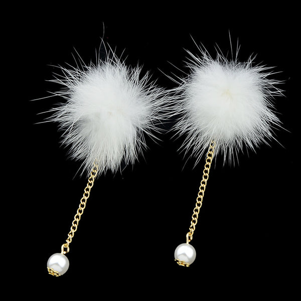 Fur Ball Drop Earrings