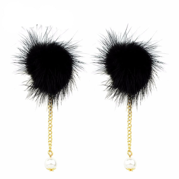 Fur Ball Drop Earrings