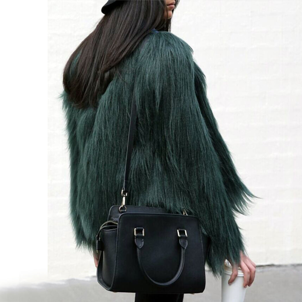 Shaggy Long Sleeve Coat - Faux Fur Empire