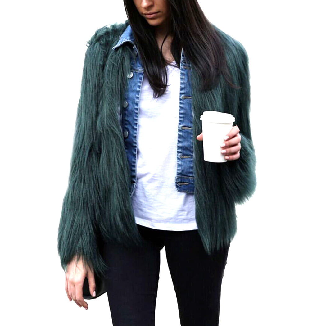 Shaggy Long Sleeve Coat - Faux Fur Empire
