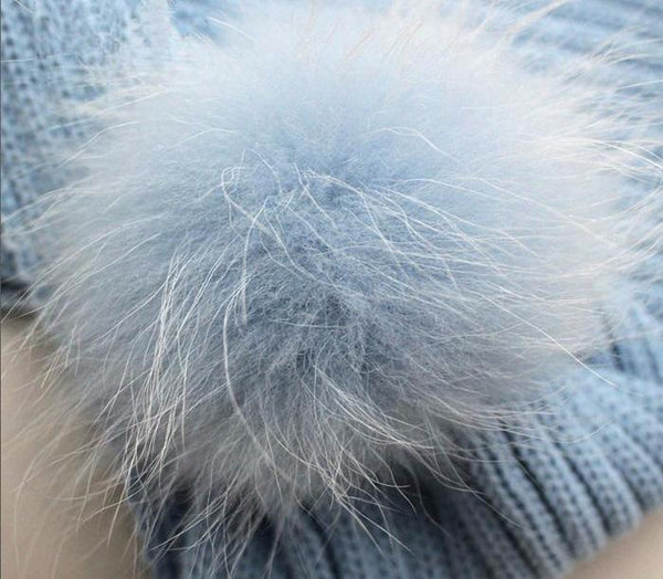 Knitted  Scarf with Pom Pom Fur