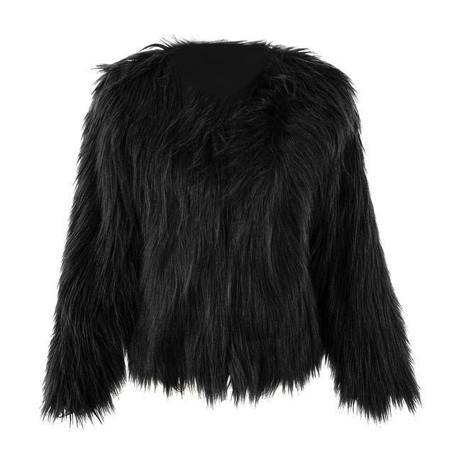 Shaggy Long Sleeve Coat - Faux Fur Empire